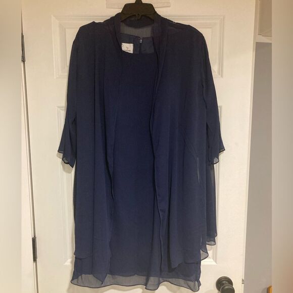 LT LanTing Dress Sz 18 Navy Mother of the Bride Wedding Tank/Jacket‎ Minimalist - Picture 1 of 12
